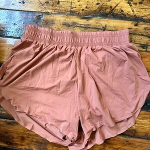 High waisted track shorts built in spandex